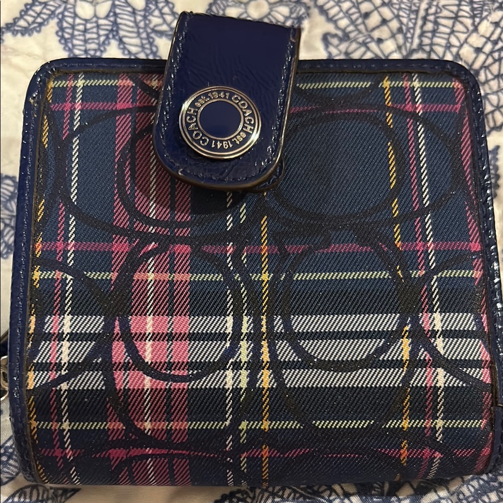 Coach Blue and Pink Wallet with Signature Style